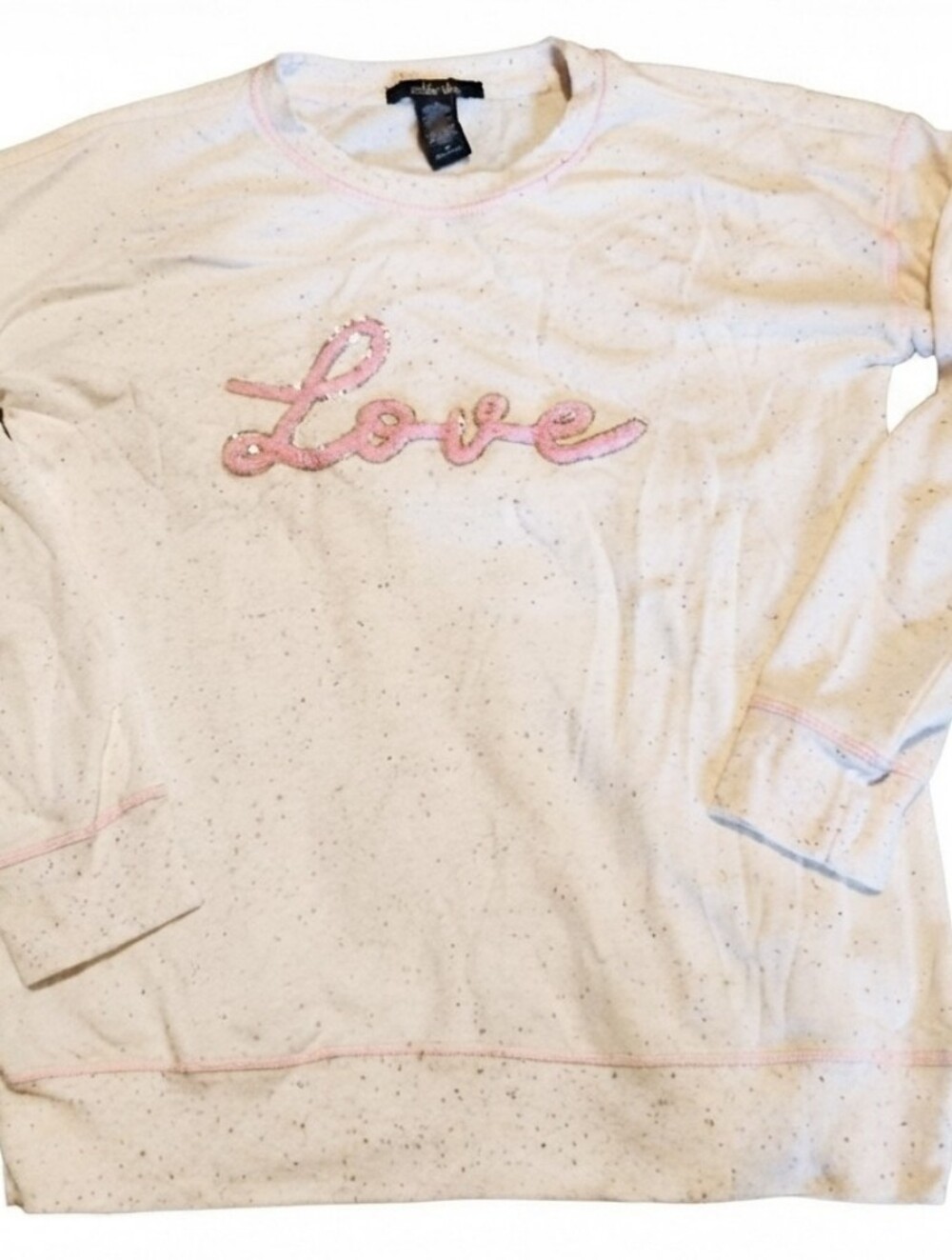 Sable Sky Cream Speckled "Love" Sequin Sweatshirt - Size M